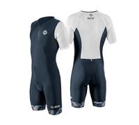 SLS3 Traje de Triatlón para Hombre - Tri Suit con Mangas Aerodinámicas para Hombre - Tejidos PRO FX para Triatlón Masculino (Black/White Geo, S)