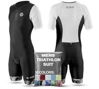 SLS3 Traje de Triatlón para Hombre - Tri Suit con Mangas Aerodinámicas para Hombre - Tejidos Pro FX para Triatlón Masculino (Black/White Geo, M)