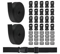 SLTAXAR 2 PCS Correas de Nylon 25mmX 5m, 20 Pares Hebillas de Plástico 25mm, Correa de Equipaje Negra con Hebilla Ajustable, Cinta para Correa de Mochila Hebilla Liberacion