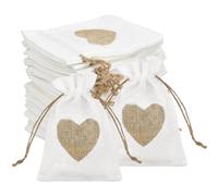 SLTAXAR 30 PCS Bolsas de Yute con Cordón 13x18cm, Bolsitas de Tela Pequeñas con Corazones, Bolsas Arpillera Pequeñas Blancas con 50 Etiquetas, Bolsas de Lino Pequeñas para Regalos Boda Fiestas