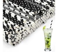 SLTAXAR 500 Pajitas de Papel Negras para Fiestas Ø 6mm x 19.7cm, Pajitas de Papel Biodegradables para Cumpleaños, Eventos y Bares, PajitasDesechables para Batidos, Zumos, Cócteles y Bebidas Frías