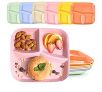 SLTAXAR 6 PCS Platos Divididos, Plato Dieta 3 Zonas, Plato Llano de Plástico Reutilizable, Control de Porciones para Adultos y Niños - 6 Colores