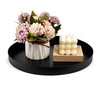 SLTAXAR Bandeja decorativa redonda para servir, color negro, 30 cm, bandeja redonda de acero inoxidable, plato decorativo negro de metal, bandeja decorativa negra mate, bandeja decorativa de metal