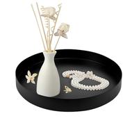 SLTAXAR Bandeja redonda negra mate de acero inoxidable - Bandeja decorativa de metal 20 cm para maquillaje, joyas y organizadores