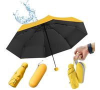 SLTAXAR Mini Paraguas con Estuche, Paraguas Plegable Pequeño con 8 Varillas, Paragua de Bolsillo para Mujer y Hombre, Paragua Compacto Portátil para Sol y Lluvia (Amarillo limón)
