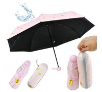 SLTAXAR Mini Paraguas con Estuche, Paraguas Plegable Pequeño con 8 Varillas, Paragua de Bolsillo para Mujer y Hombre, Paragua Compacto Portátil para Sol y Lluvia (Rosa con corazón)