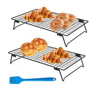 SLTAXAR Rejilla de enfriamiento rectangular de 2 niveles, 34 x 24 cm, con pincel de silicona, apilable, plegable, antiadherente, ahorra espacio, rejilla de enfriamiento, estantería para tartas