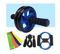 Sluffs Wheel Roller Kit with Push-Up Bar, Knee Mat, Jump Rope and Hand Gripper - Home Gym Workout for Men Women Core Strength & Abdominal Exercis