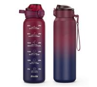 SLUXKE Botella Deportiva 316 Acero Inoxidable 1L,1 Litro Botella Termica Doble Pared con Handle y Marcador de Tiempo para ácido carbónico Fitness y Ocio (Rojo Negro)