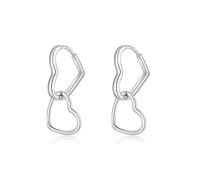 SLUYNZ 925 Pendientes de Aro de Corazón de Plata Esterlina para Mujeres Adolescentes Pendientes de aro de Amor Dulce Pendientes de Corazón Doble (A-Silver)