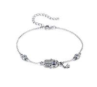 SLUYNZ 925 Sterling Silver Fátima Hamsa Hand Evil Eye Bracelet for Women Girls Blue Round Eyes Pulsera, One Size, Plata de ley