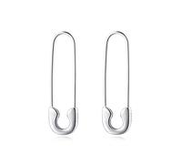 SLUYNZ 925 Sterling Silver Safety Pin Hoop Earrings for Women Teen Girls Minimalist 1.4' Hoop Earrings Dangle, 3.5 centimeter, Plata de ley, Sin piedra preciosa