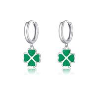 SLUYNZ Pendientes de trébol verde de plata de ley 925 sólidos para mujer, pendientes de aro de trébol de hoja Huggie, SMALL, Plata de ley, Sin piedra preciosa