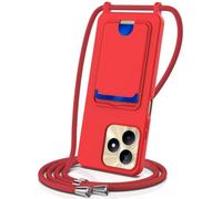 SLWYF Funda Silicona con Cuerda Compatible con Realme Narzo N53 4G/C53/C51/Note 50 4G, con Ranura para Tarjetas, Silicona Líquida Case con Correa Colgante Ajustable Collar Correa de Cuello, Rojo