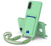 SLWYF Funda Silicona con Cuerda Compatible con Xiaomi Poco C61/Redmi A3/Redmi A3x, con Ranura para Tarjetas, Silicona Case con Correa Colgante Ajustable Collar Correa de Cuello, Verde
