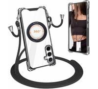 SLWYF Magnética Funda con Cuerda para Samsung Galaxy A56 Carcasa, con 360 Grados Soporte Ring, Compatible con Magsafe, Ajustable Collar Correa de Cuello Cordón Cuerda Carcasa, Negro