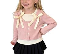Slxbear Blusa casual para niñas, con lazo frontal y botones en capas, manga larga, ajuste suave, transpirable, cómoda, bloque de color, escuela, vacaciones, viajes, 1-10 años, rosa, 7-8 años
