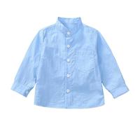 Slxbear Camisa de manga larga para niños y niñas, con botones, casual, ligera, color liso, transpirable, cuello de solapa, absorbe la humedad, cómoda, para escuela, viajes, fiestas, 12 meses a 9 años