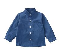 Slxbear Camisa de manga larga para niños y niñas, con botones, casual, ligera, color liso, transpirable, cuello de solapa, absorbe la humedad, cómoda, para escuela, viajes, fiestas, 12 meses a 9 años