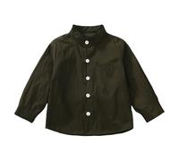 Slxbear Camisa de manga larga para niños y niñas, con botones, casual, ligera, color liso, transpirable, cuello de solapa, absorbe la humedad, cómoda, para escuela, viajes, fiestas, 12 meses a 9 años
