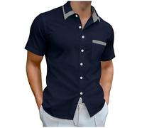 Slxbear - Camisas de manga corta para hombre con botones, camisas de verano para negocios y trabajo, tops casuales con cuello vuelto, camisas elegantes para la playa, camisas de vacaciones y bodas con