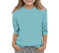 Slxbear Camiseta informal de manga 3/4 para niñas, cuello redondo, ligera, transpirable, cómoda, ajuste holgado, suave, absorbe la humedad, para vacaciones escolares, 3-12 años, D-azul cielo, 4-5 años