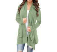 Slxbear Cárdigan largo para mujer, elegante, informal, de manga larga, con parte delantera abierta, con bolsillos, color sólido, ligero, suave, holgado, para otoño, Un verde militar, XXL