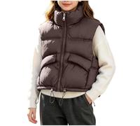 Slxbear Chaleco corto acolchado para niñas y niños, sin mangas, cuello alto, chaqueta ligera, casual, con cremallera, color sólido, ajuste holgado, cálido, cómodo, transpirable, para la escuela