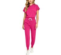 Slxbear Conjunto de ropa quirúrgica para mujer, conjunto de uniforme médico de enfermera, transpirable, con múltiples bolsillos, sólido, duradero, para enfermería, 2 piezas, Rosa intenso, XXL