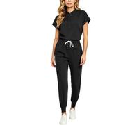 Slxbear Conjunto de ropa quirúrgica para mujer, conjunto de uniforme médico de enfermera, transpirable, con múltiples bolsillos, sólido, duradero, para enfermería, 2 piezas, A negro, XL