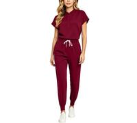 Slxbear Conjunto de ropa quirúrgica para mujer, conjunto de uniforme médico de enfermera, transpirable, con múltiples bolsillos, sólido, duradero, para enfermería, 2 piezas, vino, XL