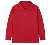 Slxbear Polo de piqué para niños y niñas, con cierre de botón, manga larga, uniforme escolar, color liso, blusa casual, transpirable, cómoda, para golf, deportes, vacaciones, 2-15 años, rosso, 5-6