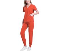 Slxbear Ropa quirúrgica médica para mujer, transpirable, cuello en V, manga corta, con bolsillos y puños sueltos, pantalones deportivos duraderos y ligeros para enfermería, trabajo de atención médica