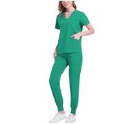 Slxbear Ropa quirúrgica médica para mujer, transpirable, cuello en V, manga corta, con bolsillos y puños sueltos, pantalones deportivos duraderos y ligeros para enfermería, trabajo de atención médica