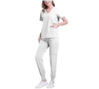 Slxbear Ropa quirúrgica médica para mujer, transpirable, cuello en V, manga corta, con bolsillos y puños sueltos, pantalones deportivos duraderos y ligeros para enfermería, trabajo de atención médica