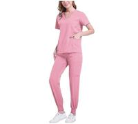 Slxbear Ropa quirúrgica médica para mujer, transpirable, cuello en V, manga corta, con bolsillos y puños sueltos, pantalones deportivos duraderos y ligeros para enfermería, trabajo de atención médica