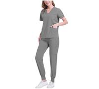 Slxbear Ropa quirúrgica médica para mujer, transpirable, cuello en V, manga corta, con bolsillos y puños sueltos, pantalones deportivos duraderos y ligeros para enfermería, trabajo de atención médica