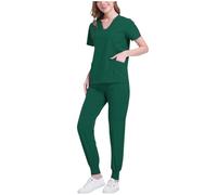 Slxbear Ropa quirúrgica médica para mujer, transpirable, cuello en V, manga corta, con bolsillos y puños sueltos, pantalones deportivos duraderos y ligeros para enfermería, trabajo de atención médica