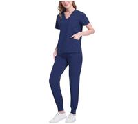 Slxbear Ropa quirúrgica médica para mujer, transpirable, cuello en V, manga corta, con bolsillos y puños sueltos, pantalones deportivos duraderos y ligeros para enfermería, trabajo de atención médica
