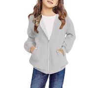 Slxbear Sudadera casual para niñas y niños, chaqueta de manga larga con cremallera, abrigos clásicos lisos, ajuste holgado, cómodo, cálido, con capucha, transpirable, ligero, para la escuela, para