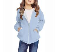 Slxbear Sudadera casual para niñas y niños, chaqueta de manga larga con cremallera, abrigos clásicos lisos, ajuste holgado, cómodo, cálido, con capucha, transpirable, ligero, para la escuela, para