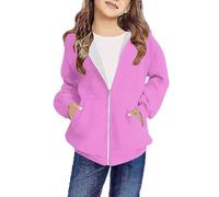 Slxbear Sudadera casual para niñas y niños, chaqueta de manga larga con cremallera, abrigos clásicos lisos, ajuste holgado, cómodo, cálido, con capucha, transpirable, ligero, para la escuela, para