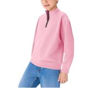 Slxbear Sudadera casual para niños, manga larga, cuello alto falso, cremallera de un cuarto, ligera, color sólido, suave, holgada, moderna, Y2K, cálida, cómoda, para golf, deportes, 5-14 años, B-rosa