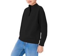 Slxbear Sudadera casual para niños, manga larga, cuello alto falso, cremallera de un cuarto, ligera, color sólido, suave, holgada, moderna, Y2K, cálida, cómoda, para golf, deportes, 5-14 años, A-negro