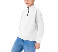 Slxbear Sudadera casual para niños, manga larga, cuello alto falso, cremallera de un cuarto, ligera, color sólido, suave, holgada, moderna, Y2K, cálida, cómoda, para golf, deportes, 5-14 años