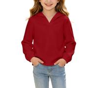 Slxbear Sudadera con capucha para niños y niñas, cuello en V, de gran | Camisas holgadas de manga larga, camisa de moda de color sólido, cómodas y transpirables, camisetas escolares