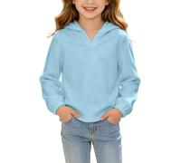 Slxbear Sudadera con capucha para niños y niñas, cuello en V, de gran | Camisas holgadas de manga larga, camisa de moda de color sólido, cómodas y transpirables, camisetas escolares