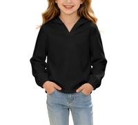 Slxbear Sudadera con capucha para niños y niñas, cuello en V, de gran | Camisas holgadas de manga larga, camisa de moda de color sólido, cómodas y transpirables, camisetas escolares