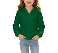 Slxbear Sudadera con capucha para niños y niñas, cuello en V, de gran | Camisas holgadas de manga larga, camisa de moda de color sólido, cómodas y transpirables, camisetas escolares