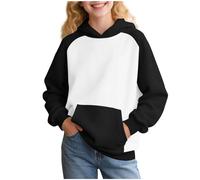 Slxbear Sudaderas casuales con capucha para niños y niñas, de gran tamaño, manga larga, ajuste holgado, estampado de bloques de color, camisas básicas con bolsillo, cómoda, transpirable, sudadera
